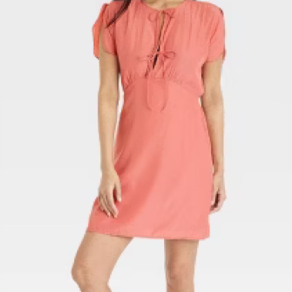 Universal Thread Pink Tie Front Flutter Sleeve Mini Dress Size S A-Line Pockets